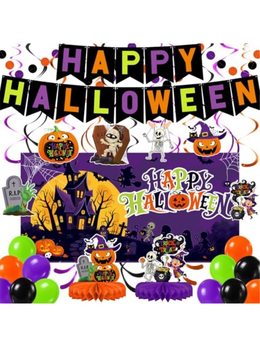 Halloween Decorations Kit, Happy Halloween Banner, Circle Confetti Dots,